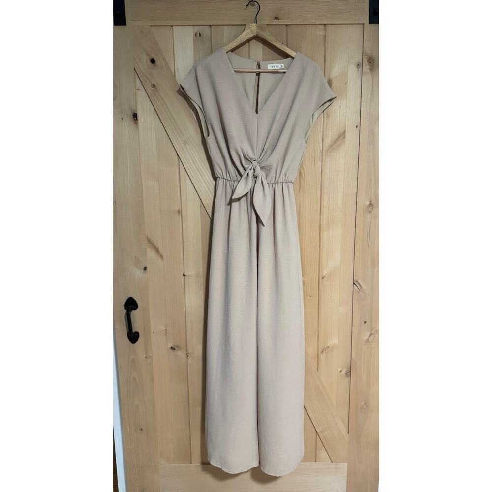 Em & Elle | Tan Short Sleeve Tie Waist Jumpsuit | Size M